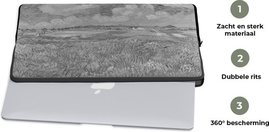 Housse ordinateur portable 17 pouces 41x32 cm - Vincent van Gogh - Housse Macbook & Laptop Grainveld en noir et blanc - Peinture de Vincent van Gogh - Housse ordinateur portable avec photo