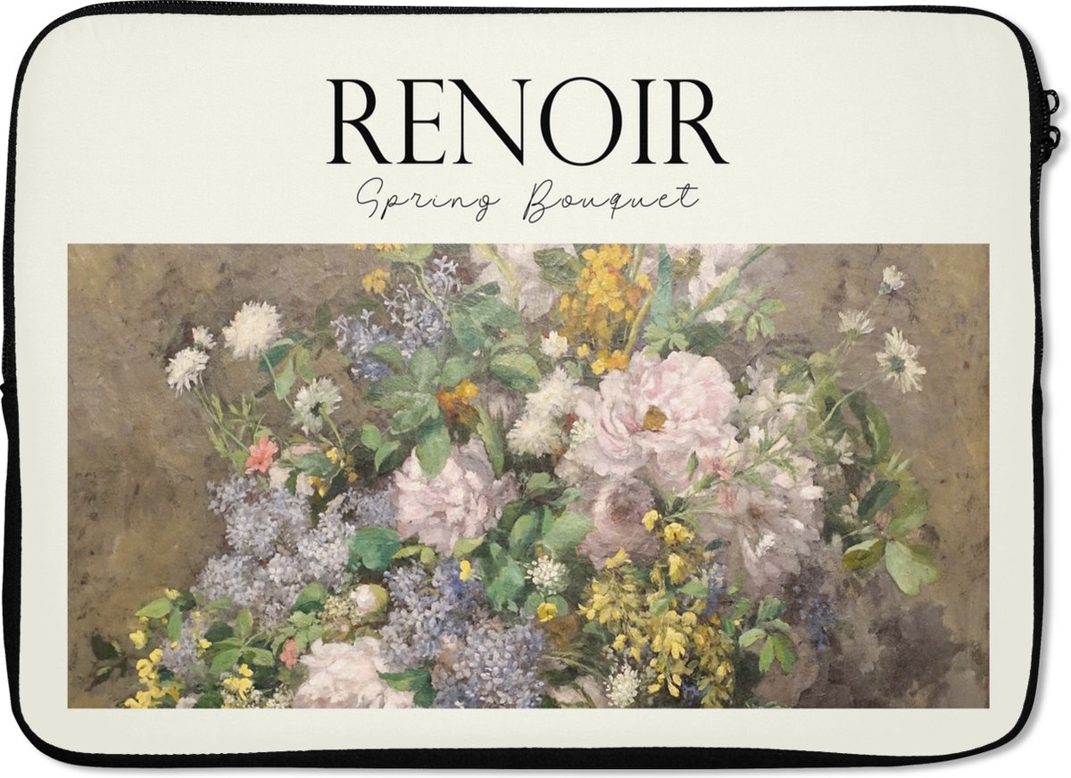 Laptophoes 13 inch - Schilderij - Renoir - Bloemen - Laptop sleeve - Binnenmaat 32x22,5 cm - Zwarte achterkant