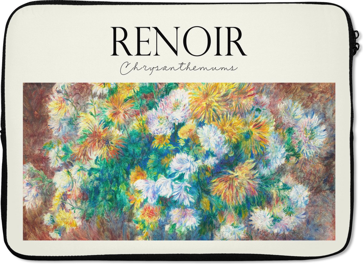 Laptophoes 14 inch - Schilderij - Renoir - Boeket - Laptop sleeve - Binnenmaat 33x23 cm - Zwarte achterkant