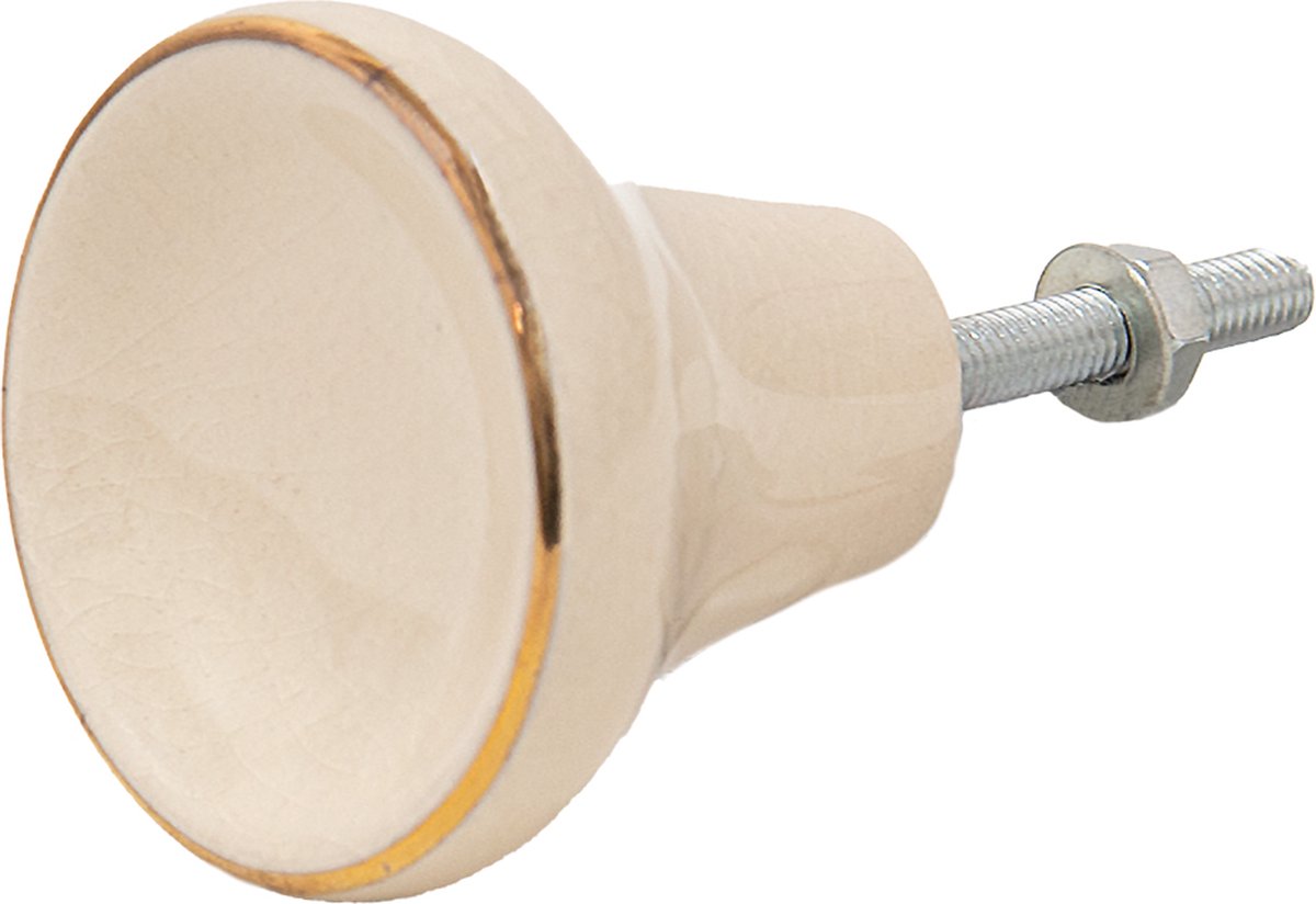 Clayre & Eef Deurknop Ø 4 cm Beige Keramiek Meubelknop Kastknop
