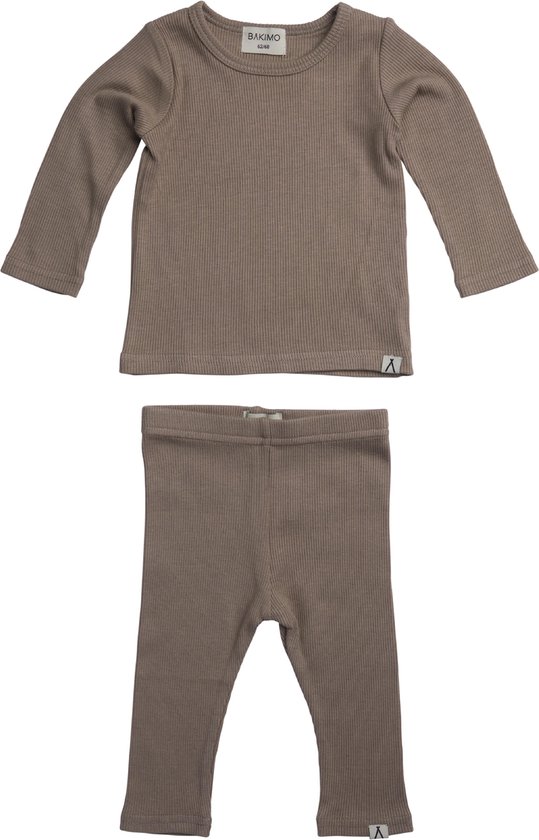 BAKIMO Baby & Kids Loungewear - Biologisch Bamboe Katoen - Ribstof set broek en trui - Silver Sage / Groen Grijs - 110/116