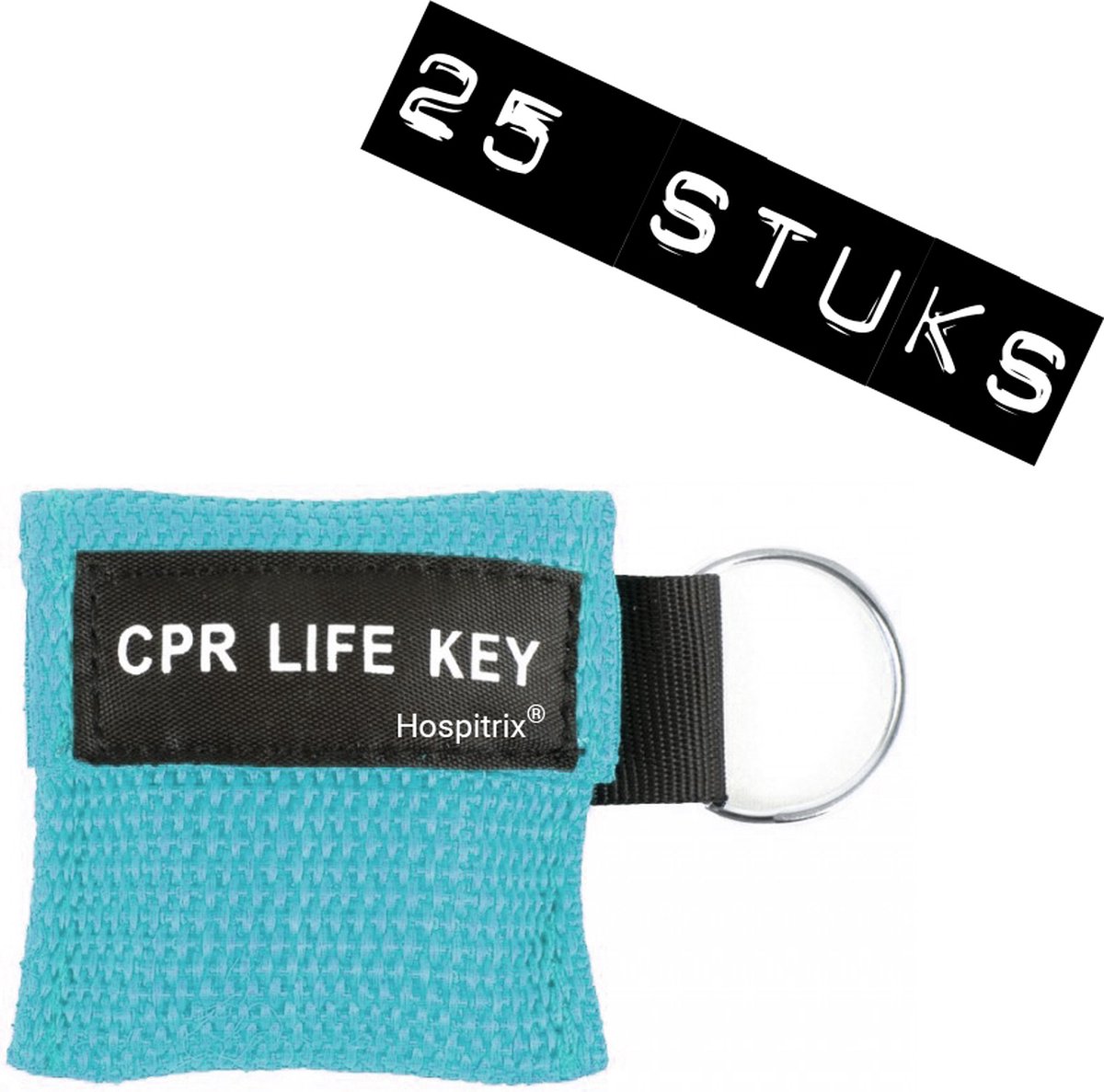Goedkoopste 25x Pack Hospitrix Kiss of Life Sleutelhanger Lichtblauw- 5cm - CPR Masker met Wegwerp Beademingsmasker