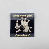 Bowling Bowlingsieraad gift G.A.C. Lauren Spencer 'meerdere pins met bal'  broche versierd met zirkonia steentjes