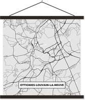Schoolplaat - Stadskaart – Zwart Wit - Kaart – Ottignies Louvain la Neuve – België – Plattegrond - 120x120 cm - Zwarte latten