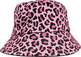 Bucket Hat - Vissershoedje - Hoed - Panterprint - Reversible - Festival - Volwassenen - Dames - Heren - Polyester - roze - zwart