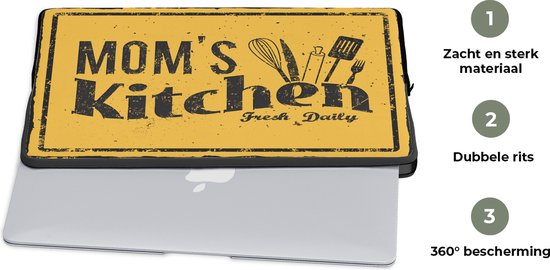 Housse pour ordinateur portable 15,6 pouces - Cuisine - Mère - Ustensiles de cuisine - Housse pour ordinateur portable - Taille intérieure 39,5x29,5 cm - Dos noir - Cadeau pour femme