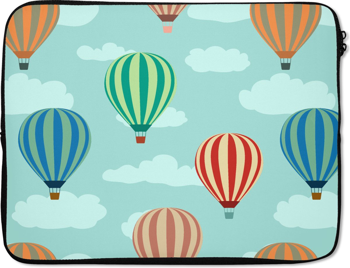 Laptophoes 17 inch - Patronen - Lucht - Luchtballon - Laptop sleeve - Binnenmaat 41x28 cm - Zwarte achterkant