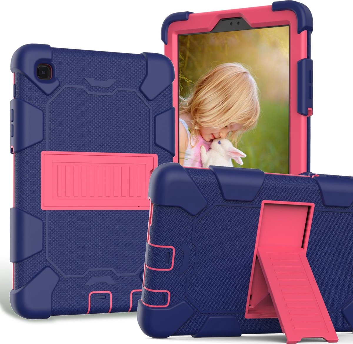 Mobigear Tablethoes geschikt voor Samsung Galaxy Tab A7 Lite Hardcase Backcover | Mobigear ShieldStand | Schokbestendig Galaxy Tab A7 Lite Telefoonhoesje | Anti Shock Proof + Standaard - Blauw / Roze