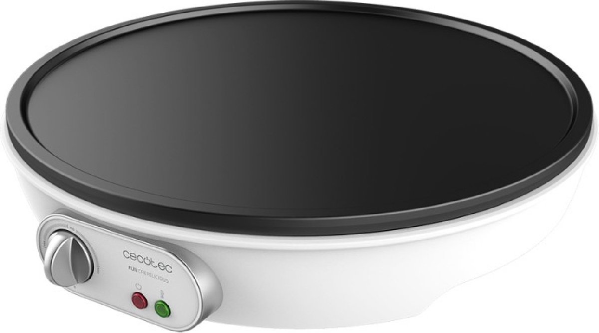 Cecotec Crêpes-Maker Fun Crepestone XL INOX. 1350 W, Edelstahl, abnehmbare Platte mit Antihaftbeschichtung, regelbarer Thermostat, Rolle und Spachtel inklusive, 38 cm