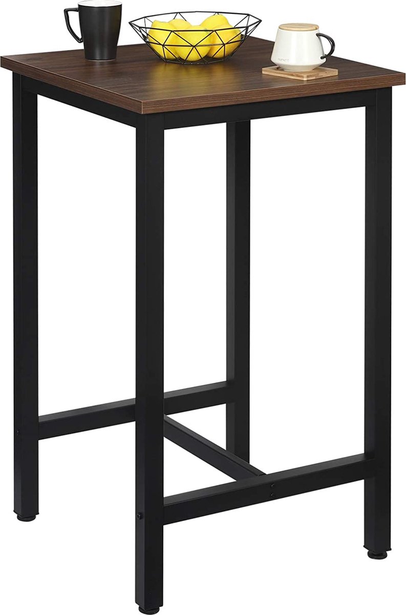 VASAGLE Bartafel met 2 barstoelen, statafel, keukentafel, hoog, barkruk, keukenstoel, kunstleer, eenvoudige montage, vintage bruin-zwart en zwart LBT034B01