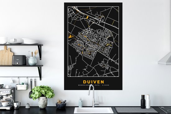 Stickers muraux - Pigeons - Black and Gold et Or - Plan de la ville - Plan d'étage - Carte - 80x120 cm - Film adhésif