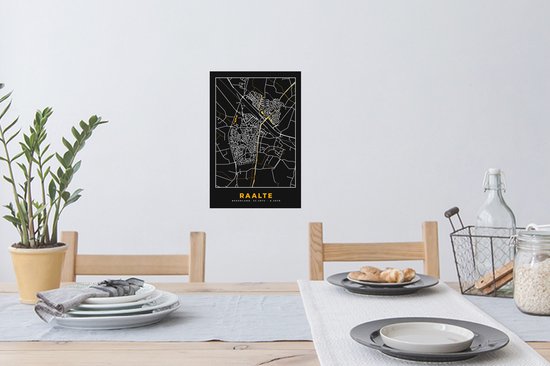 Stickers muraux - Raalte - Black and Gold et Or - Plan de la ville - Plan d'étage - Carte - 20x30 cm - Feuille adhésive