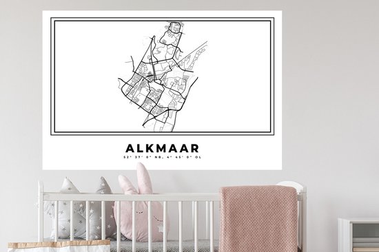 Stickers muraux - Pays- Nederland - Alkmaar - Plan de la ville - Carte - Zwart Wit - Carte - 120x80 cm - Feuille adhésive