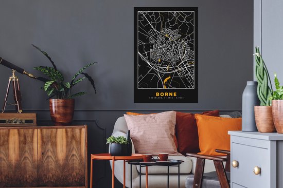 Stickers muraux - Film autocollant - Borne - Black and Gold et Or - Plan de la ville - Carte - Carte - 60x90 cm - Film adhésif - Stickers muraux Chambre d'enfant - Papier peint autocollant