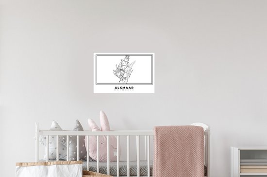 Stickers muraux - Pays Nederland - Alkmaar - Plan de la ville - Carte - Zwart Wit - Carte - 30x20 cm - Feuille adhésive