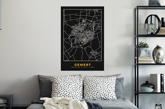 Stickers muraux - Gemert - Plan de la ville - Or - Carte - Pays- Nederland - Carte - 60x90 cm - Feuille adhésive