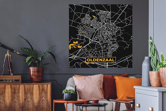 Stickers muraux - Oldenzaal - Plan de la ville - Carte - Black and Gold et Or - Carte - 100x100 cm - Feuille adhésive XXL