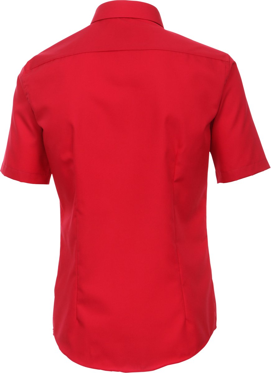 VENTI modern fit overhemd - korte mouw - popeline - rood - Strijkvriendelijk - Boordmaat: 38