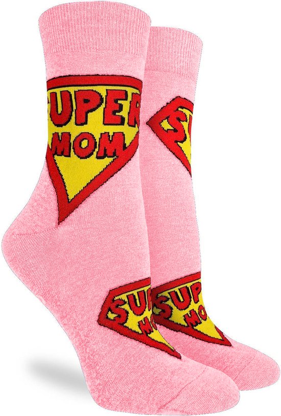 SuperMom - Grappige sokken - One Size - Roze - Cadeau voor haar - Huissokken - Moederdag - Verjaardag - Superman - Geschenk Moeder - Mama - Vrouw - Sinterklaas & Kerst