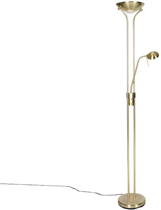 QAZQA diva - Moderne Dimbare LED Vloerlamp | Staande Lamp met Dimmer met leeslamp - 1 lichts - H 1800 mm - Goud/messing - Woonkamer | Slaapkamer | Keuken