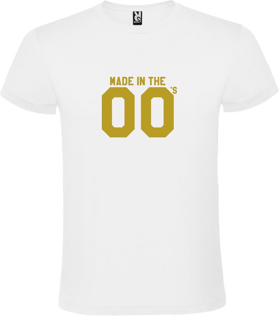 Wit T shirt met print van " Made in the Zero's / dubbel 00 " print Goud size XXXXL