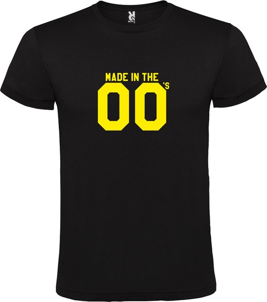Zwart T shirt met print van " Made in the Zero's / dubbel 00 " print Neon Geel size XXXL