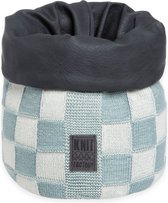 Knit Factory Gebreide Mand - Keuken Opbergmand - Plantenmand Block - Ecru/Stone Green - 25 cm