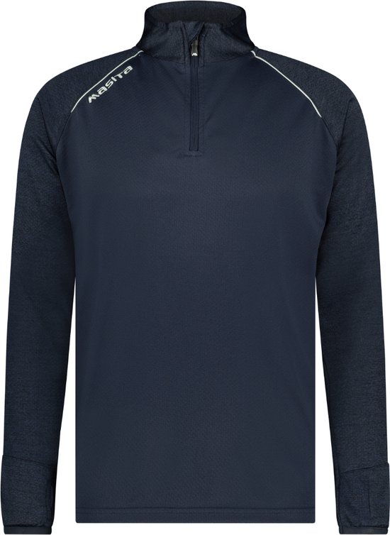 Masita | Sweater Heren Half Zip Sporttrui Dames Korte ritssluiting Trui met duimgaten Ook Kindermaten - NAVY BLUE - XL
