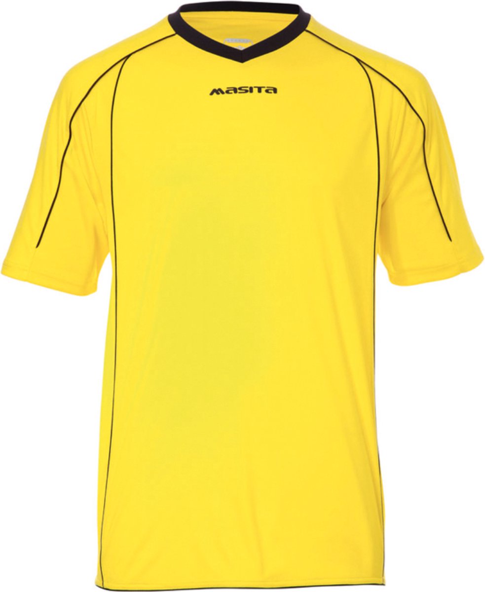 Masita | Sportshirt Heren & Dames Korte Mouw - Striker - Licht Elastisch Polyester Ademend Vocht Regulerend - YELLOW/BLACK - 128