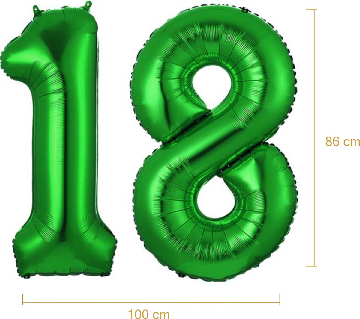 Folie Ballon Cijfer 18 Jaar Groen Verjaardag Versiering Helium Cijfer ballonnen Feest versiering Met Rietje - 86Cm — afbeelding 2