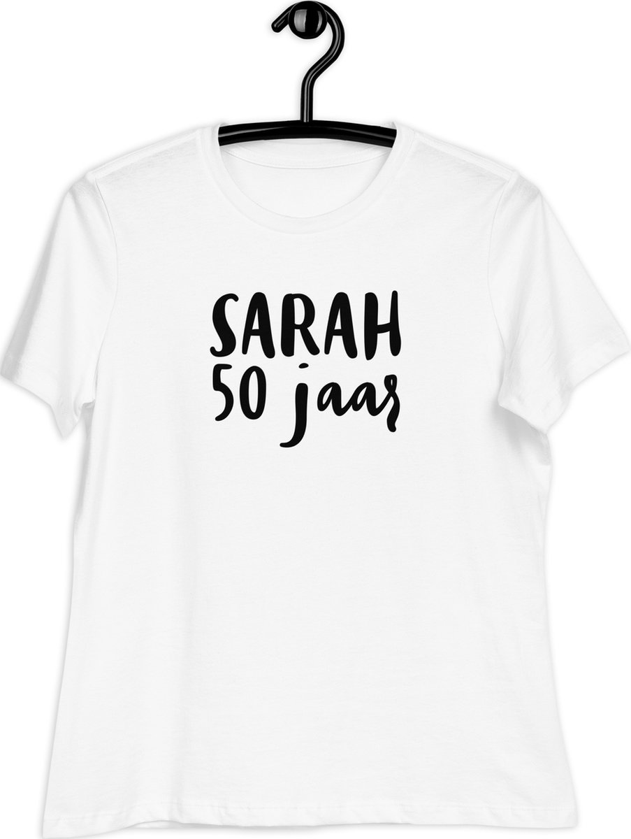 T-shirt Dames MT L - Sarah 50 jaar - Wit Shirt - Jubileum Cadeau