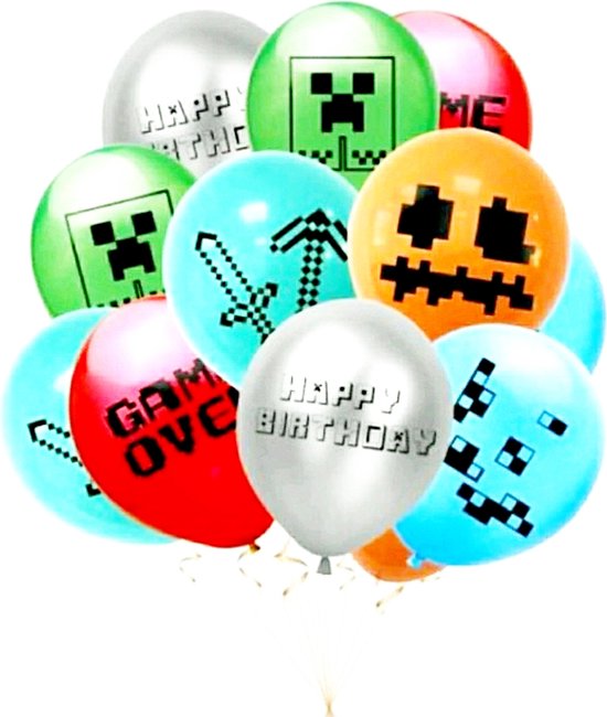 Minecraft-24-stuks-30cm-latexballonnen-turqouise-Ballon