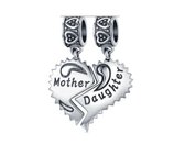 Zilveren Bedel moederdag - Moeder dochter Bedeltje - Sterling zilver 925 - Moederdag Cadeau Tip - Past op je Pandora armband - Estacks