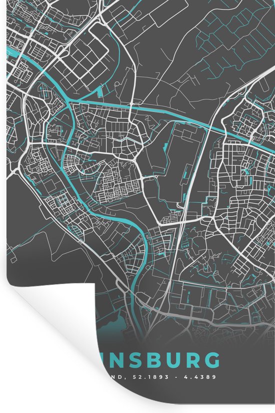 Stickers Stickers muraux - Rijnsburg - Carte - Carte - Plan de la ville - 80x120 cm - Feuille adhésive
