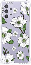 Silicone Back Case Geschikt voor Samsung Galaxy A32 4G | A32 5G Enterprise Editie Telefoonhoesje met doorzichtige rand Dogwood Flowers