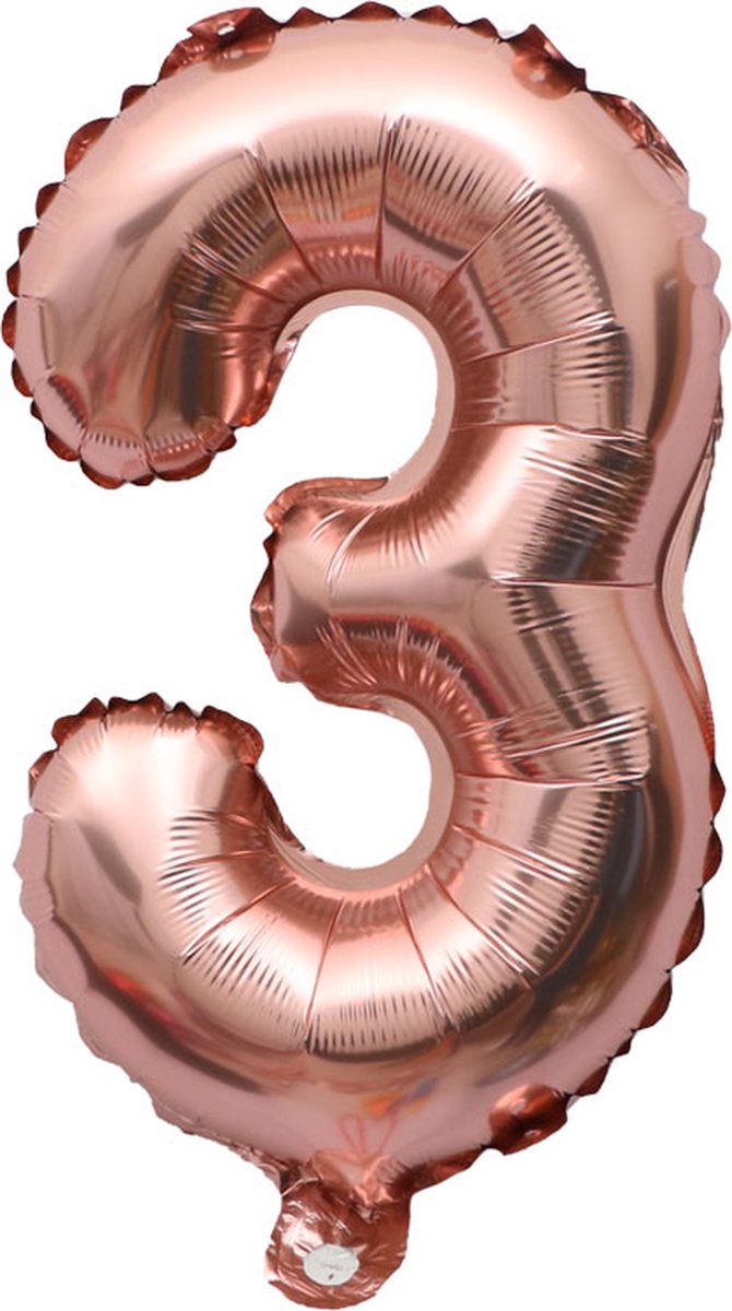 Folieballon / Cijferballon Rose Goud - getal 3 - 41cm