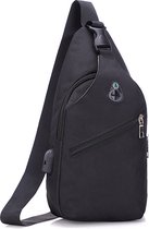 Crossbody Small-Bag! Slingbag met usb poort - Zwart - Moderne multifunctionele schoudertas