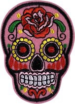 Skull Sugarskull Schedel Strijk Embleem Patch Roze 5 cm / 7 cm / Roze