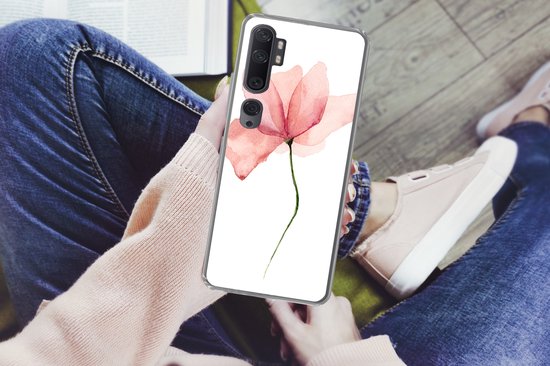 Telefoonhoesje Geschikt voor Xiaomi Mi Note 10 hoesje - Bloemen - Waterverf - Roze - Siliconen Telefoonhoesje Telefoonhoesje