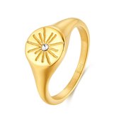 Twice As Nice Ring in goudkleurig edelstaal, zegelring, ster, 1 kristal  56
