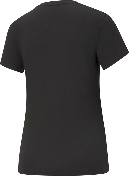 Achterkant van een zwart Puma T-shirt met korte mouwen.