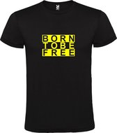 Zwart  T shirt met  print van "BORN TO BE FREE " print Neon Geel size XXXXL