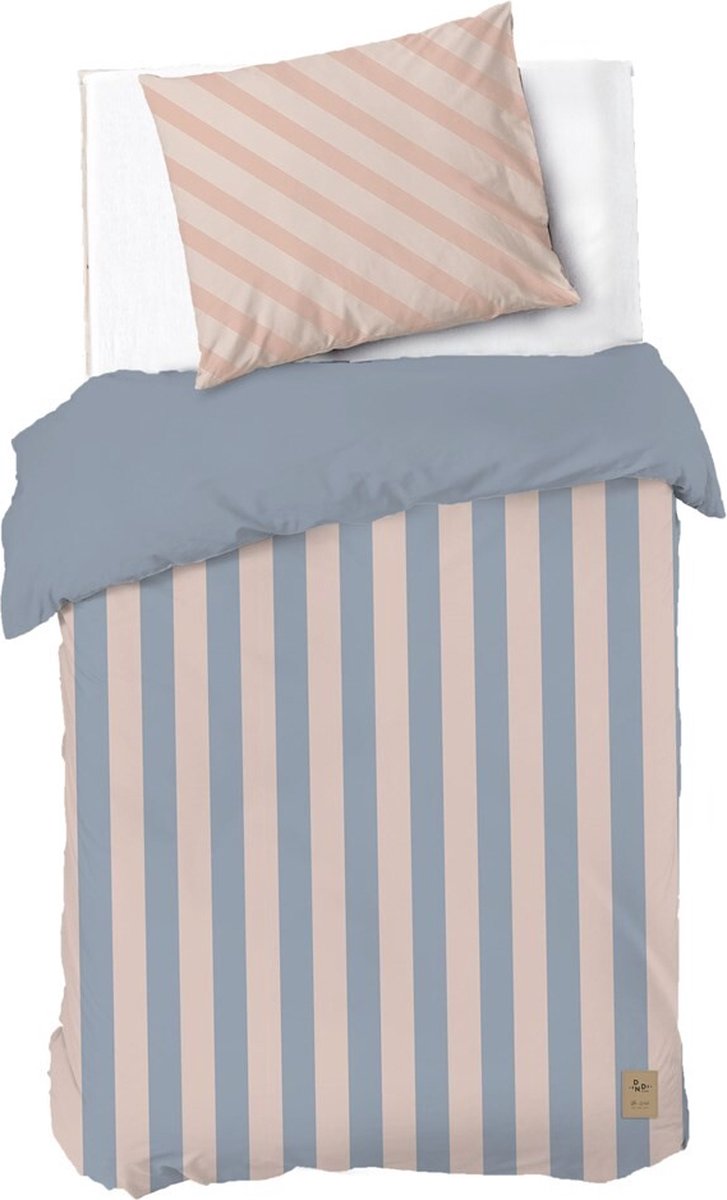 Dindi Home Dekbedovertrek Chunky Stripes - 140x220 - 100% katoen - Blauw / Roze