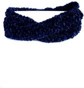 Handgebreide hoofdband in nachtblauw. Handgemaakte haarband hipster, oorwarmers, gebreid hoofddeksel, fluweel