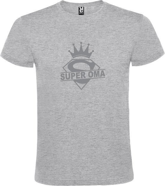 Grijs  T shirt met  print van "Super Oma " print Zilver size XS