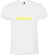 Wit  T shirt met  print van "# FREEDOM " print Neon Geel size S