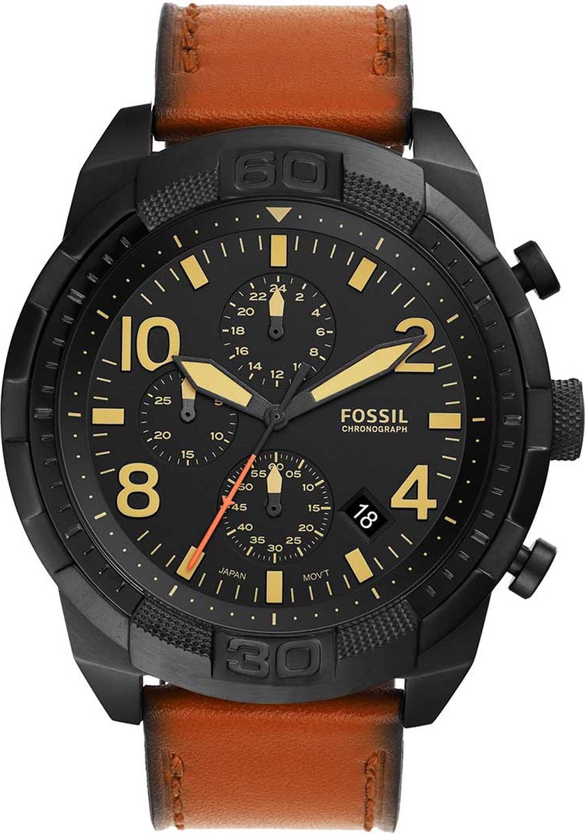 Fossil Bronson FS5714 Horloge - Leer - Bruin - Ø 50 mm