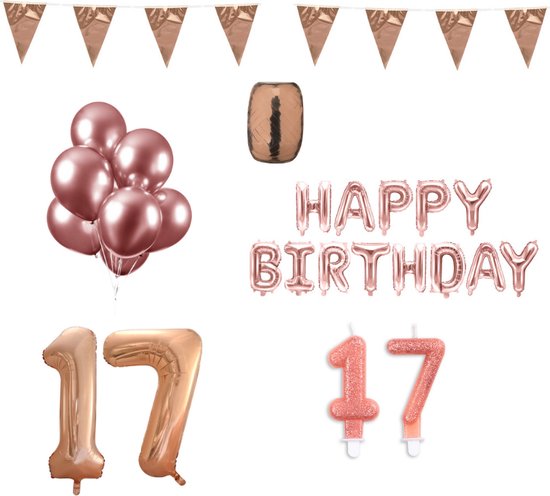 17 jaar Verjaardag Versiering Pakket Rosé Goud | bol.com