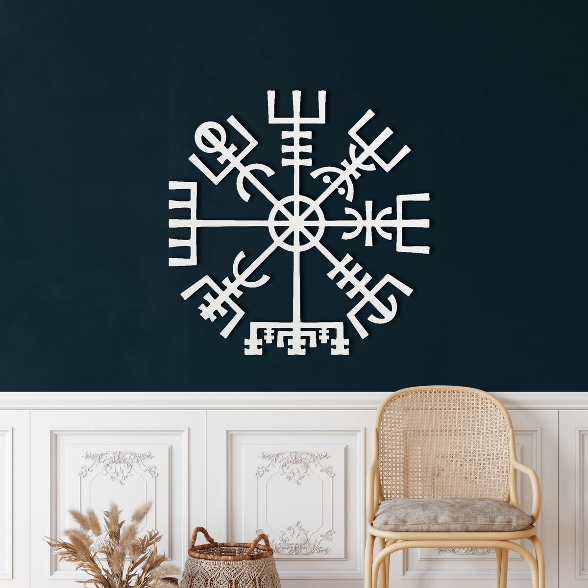 Wanddecoratie | Roer Van Ontzag / Helm of Awe decor | Metal - Wall Art | Muurdecoratie | Woonkamer |Wit| 60x60cm