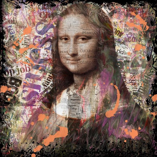 Glasschilderij - Mona lisa krantenknipsel - 100x100 cm - muurdecoratie - schilderijen woonkamer